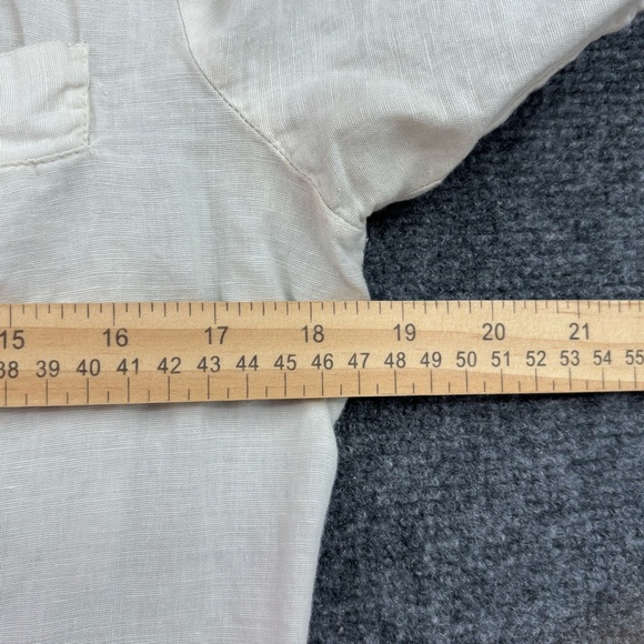 VINTAGE 80s Benetton Off White Linen Button Down Shirt Dress Tunic Womens Small - Picture 9 of 11